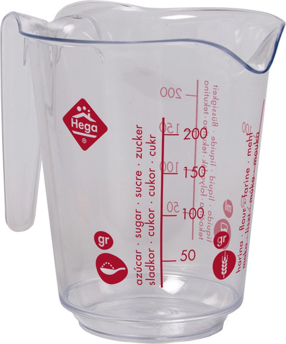 1x Maatbeker Met Schenktuit 0,2 Liter - Kunststof Maatbekers - Ingredienten Afmeten