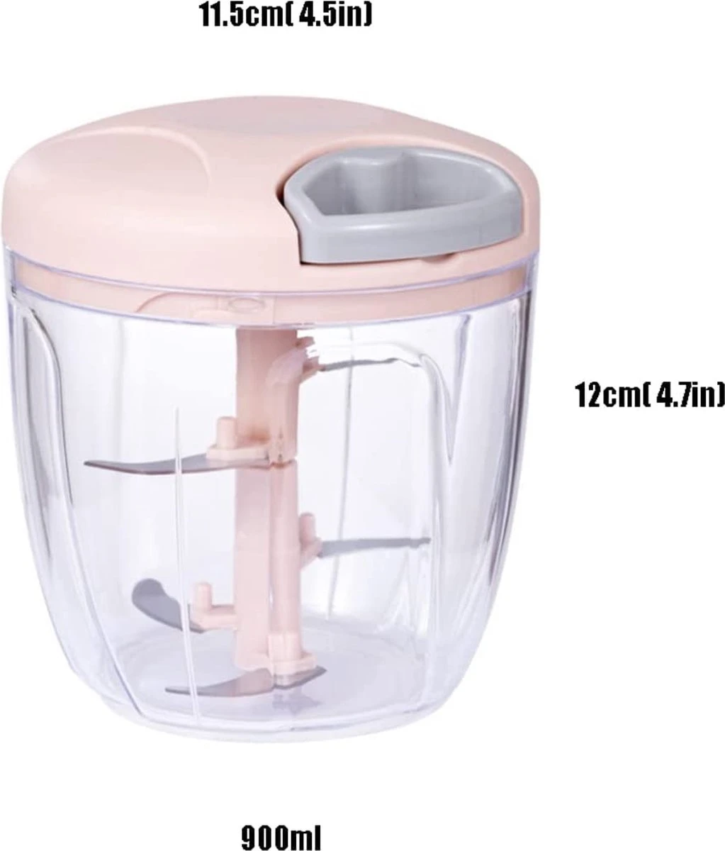 Doogo® Groentesnijder Met Trekkoord – Hakmolen – 900 ML – Groentehakker – Kruidenmolen – Uiensnijder – Pink - Afbeelding 17