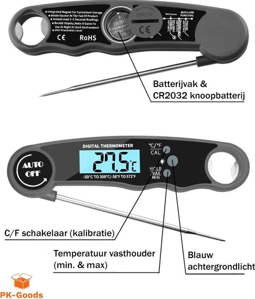 Merkloos PK Goods BBQ Thermometer- BBQ Accesoires -Draadloze Thermometer- Kernthermometer - Waterdicht- Vleesthermometer - Afbeelding 5