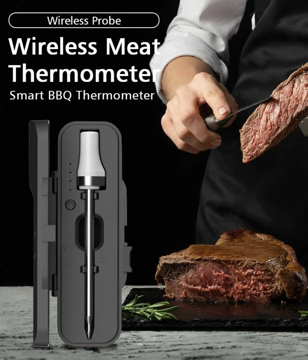 BBQ PRO - Vleesthermometer Draadloos - 2-in-1 Oventhermometer - BBQ Thermometer - App & Bluetooth - Thermometer Koken - Meater - RVS & Fast Charger - 30 Meter - Valentijn - Vaderdag - Moederdag - Grillmeister - Afbeelding 3