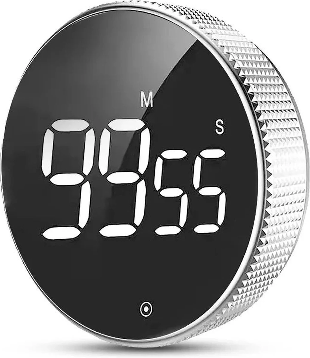 Merkloos Digitale Kookwekker Zilver Van METU-Online - Smart Timer - LED Display - Magnetisch Met Handige Draaiknop - Barbecue Kookwekker Magneet - BBQ Wekker