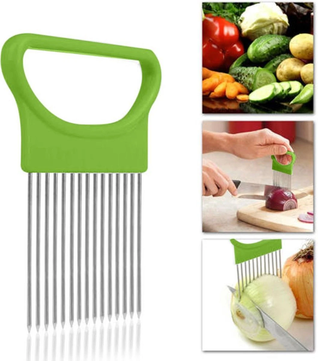 Merkloos Uiensnijder - Groentesnijder - RVS - Groen