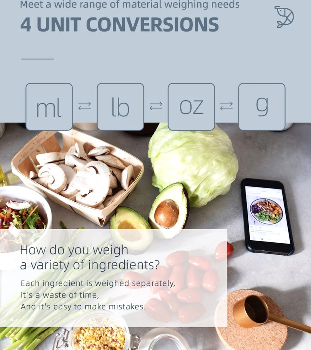 Digitale Precisie Keukenweegschaal - Weegvermogen Tot 10 KG - Incl. Batterijen - Grijs - RVS - Roestvrij Staal - Afbeelding 4