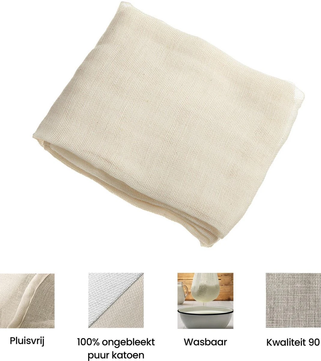 Kaasdoek Neteldoek Passeerdoek - Katoen - Ongebleekt - 90 X 180 Cm - Afbeelding 2