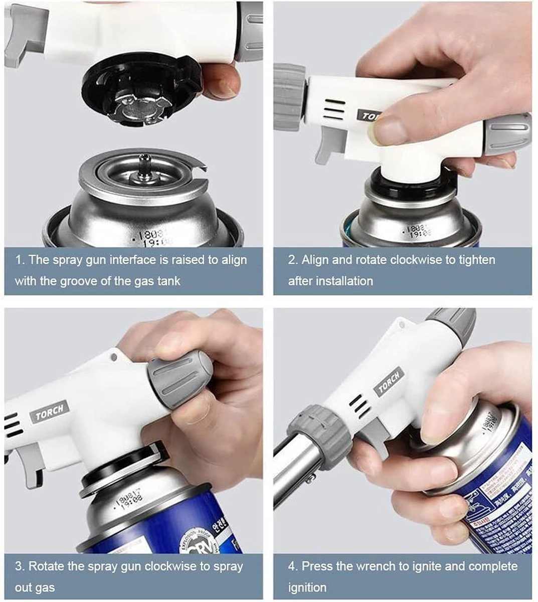 Gift Land® Crème-Brûlée Gasbrander -barbecue Starter - Soldeerbrander + 4 Butaan Gasflesjes - Voordeelverpakking - Afbeelding 3