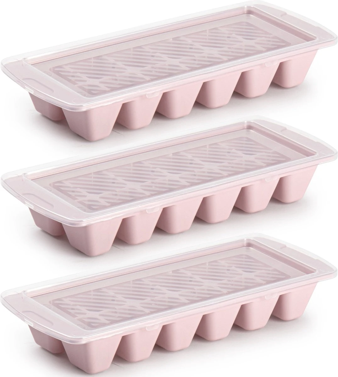 Set Van 3x Stuks IJsblokjes/ijsklontjes Maken Kunststof Bakje Met Handige Afsluitdeksel Roze 28 X 11 Cm