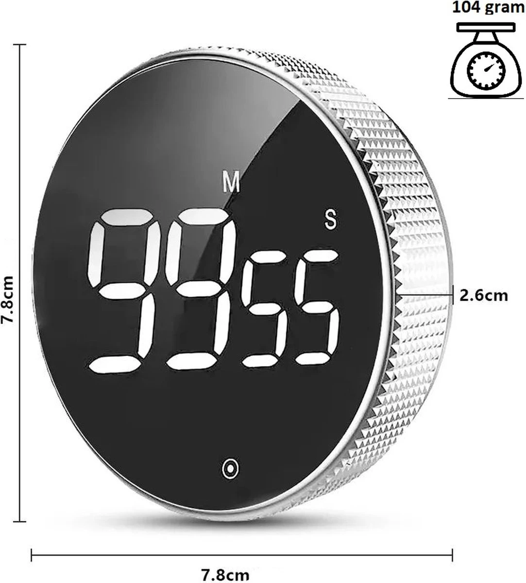 Merkloos Digitale Kookwekker Zilver Van METU-Online - Smart Timer - LED Display - Magnetisch Met Handige Draaiknop - Barbecue Kookwekker Magneet - BBQ Wekker - Afbeelding 6