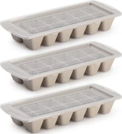 Set Van 3x Stuks IJsblokjes/ijsklontjes Maken Kunststof Bakje Met Handige Afsluitdeksel Taupe 28 X 11 Cm