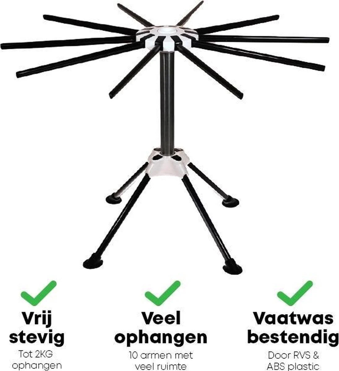 YUGN Pasta Droogrek RVS En Pastarek Inklapbaar - Pasta Droger Voor Oa Spaghetti En Is Vaatwasserbestendig - Met Gratis E-Book - Ruim 10 Armen Van 19 Cm En Hoogte Van 32cm - Cadeau Tip - Afbeelding 2