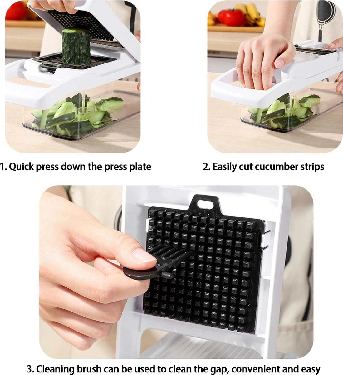 Groentesnijder - Mandoline - Keukenhulp - Stevig Materiaal - Raspen - Snijder - Dooierscheider - Alle Mogelijke Snij Opties - Vergiet - Grote Opvang Bak - Extra Uitgebreid - Handig Wisselsysteem - Afbeelding 5