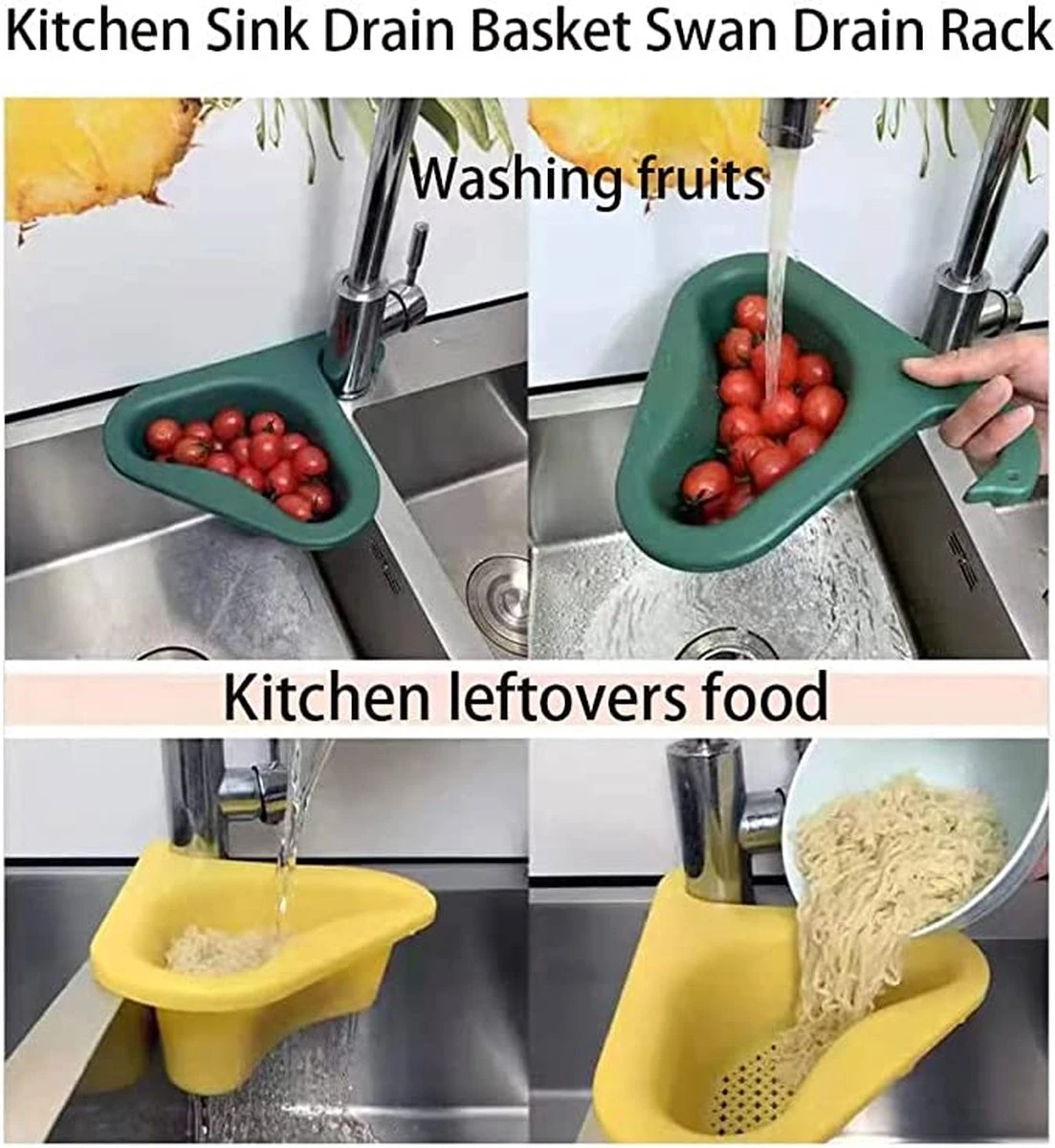 Merkloos Kunststof - Vergiet - Donkergroen - Driehoek - Zeef - Spoelbak - Gootsteen - Zwaanvorm - Lange Haak - Afbeelding 4