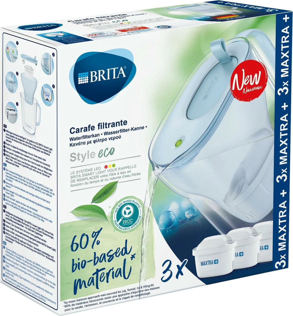BRITA Waterfilterbundel Style Eco Cool Powder Blue + 3 MAXTRA+ Filterpatronen - Afbeelding 5