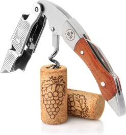 Bar Essentials Heavy Duty Kelnersmes - Wijn Opener - Kurkentrekker Wijn - Sommeliersmes - Tweetraps Hefboom - Hout