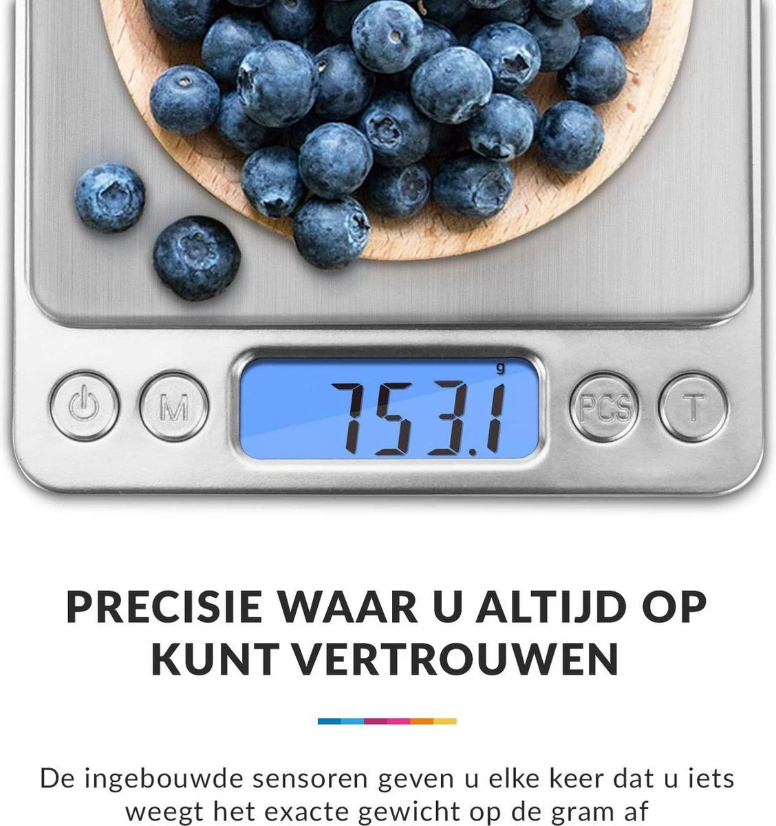 Keukenweegschaal Digitaal Met Kom - Precisie Weegschaal RVS - 2000g X 0.1g - Afbeelding 7