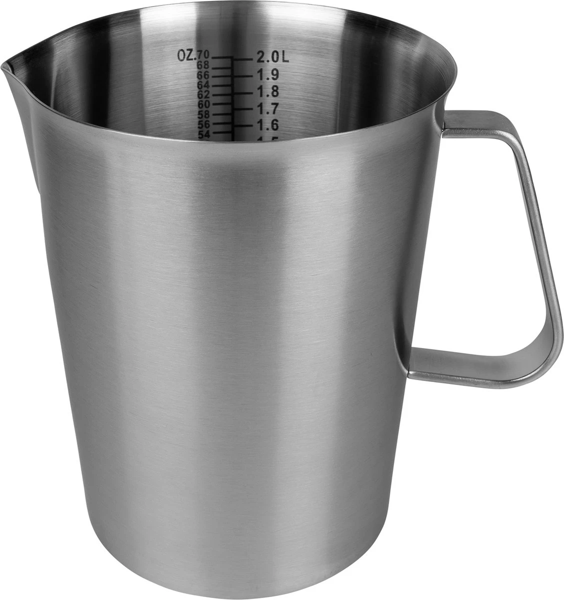 Krumble Maatbeker Met Schenktuit - Maatbekers - Meetbeker Voor Koken En Bakken - Maatkan - Kookgerei - Mengbeker - Blender Beker - RVS - 2 Liter - 14,5 X 17 X 14,5 Cm (lxbxh) - Zilver