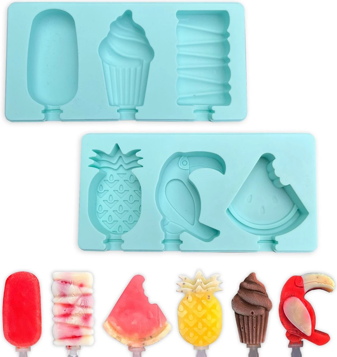 Sparklyn IJsvormpjes - Incl. Afsluitbare Deksel & IJsstokjes - IJslolly Vormen - 6 Stuks - Blauw