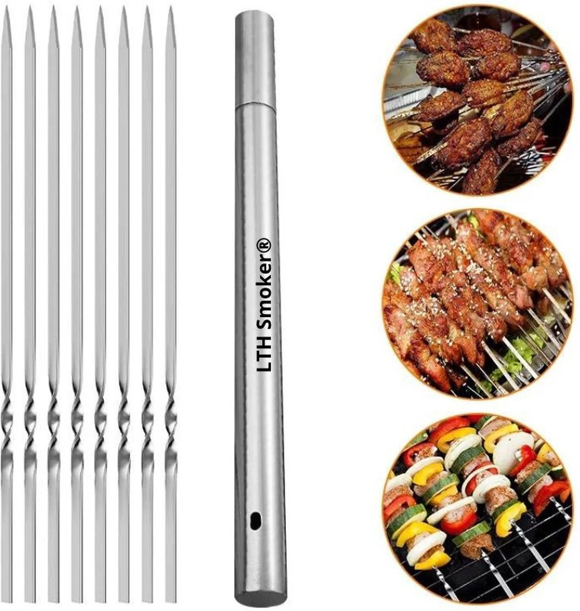 BBQ Spiezen Set 20 Stuks - Vlees Spiezen - Vlees Spiesen, Saté Stokjes - Saté Prikkers - Kebab Spiezen Barbecue Spiesen - Shashlick Met RVS Opberg Koker - Afbeelding 2