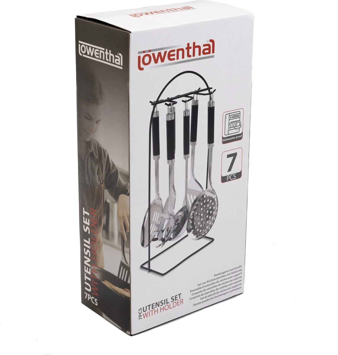 Kookgerei Set Met Houder 7-delig - Keukengerei Set Zwart Met Zilver- Keukengerei - Met Houder Vaatwasser Bestendig - Afbeelding 2