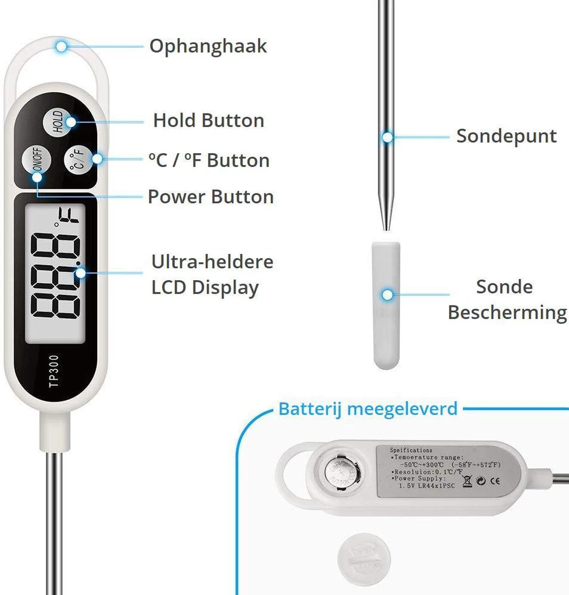 Merkloos Digitale Thermometer Voor Keuken – Keukenthermometer – Tot 300 Graden - Afbeelding 6