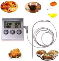 *** Digitale Keukenthermometer - Vleesthermometer- Braad Thermometer/timer - Met Timer Functie -20 °C Tot 250 °C- Incl. Timer, Warmte Alarm - Van Heble® ***