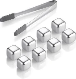 IGOODS Whiskey Stones Set (8 Stuks) Incl. Tang - Whisky Stenen - RVS - Herbruikbare Ijsblokjes - Icecubes Met Tang 8 Stuks