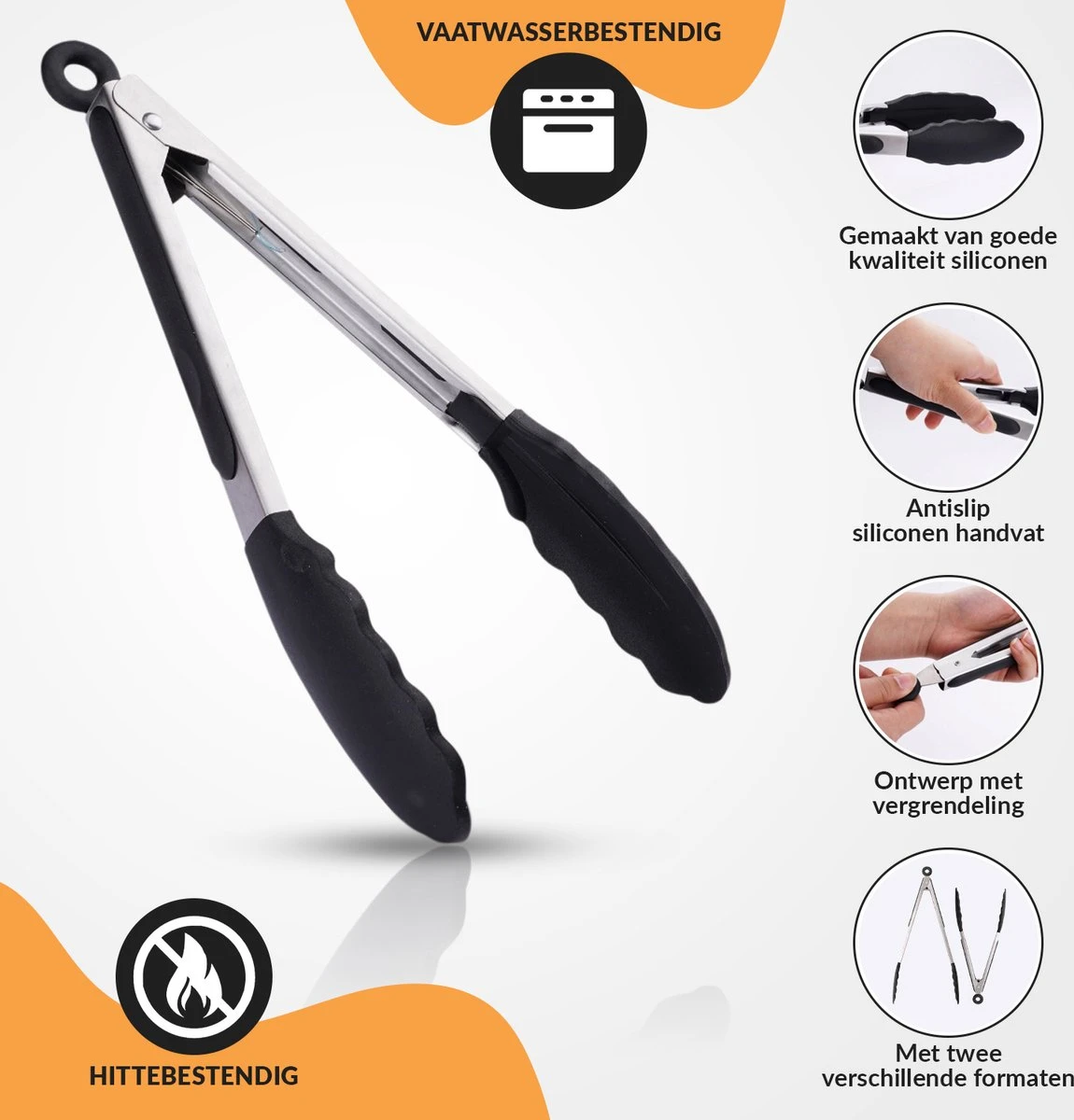 Merkloos Vleestang Voor In De Keuken Keukentang Serveertang BBQ Tang Accesoires Barbecuetang – Roestvrij Staal En Siliconen – Set Van 2 - Afbeelding 2