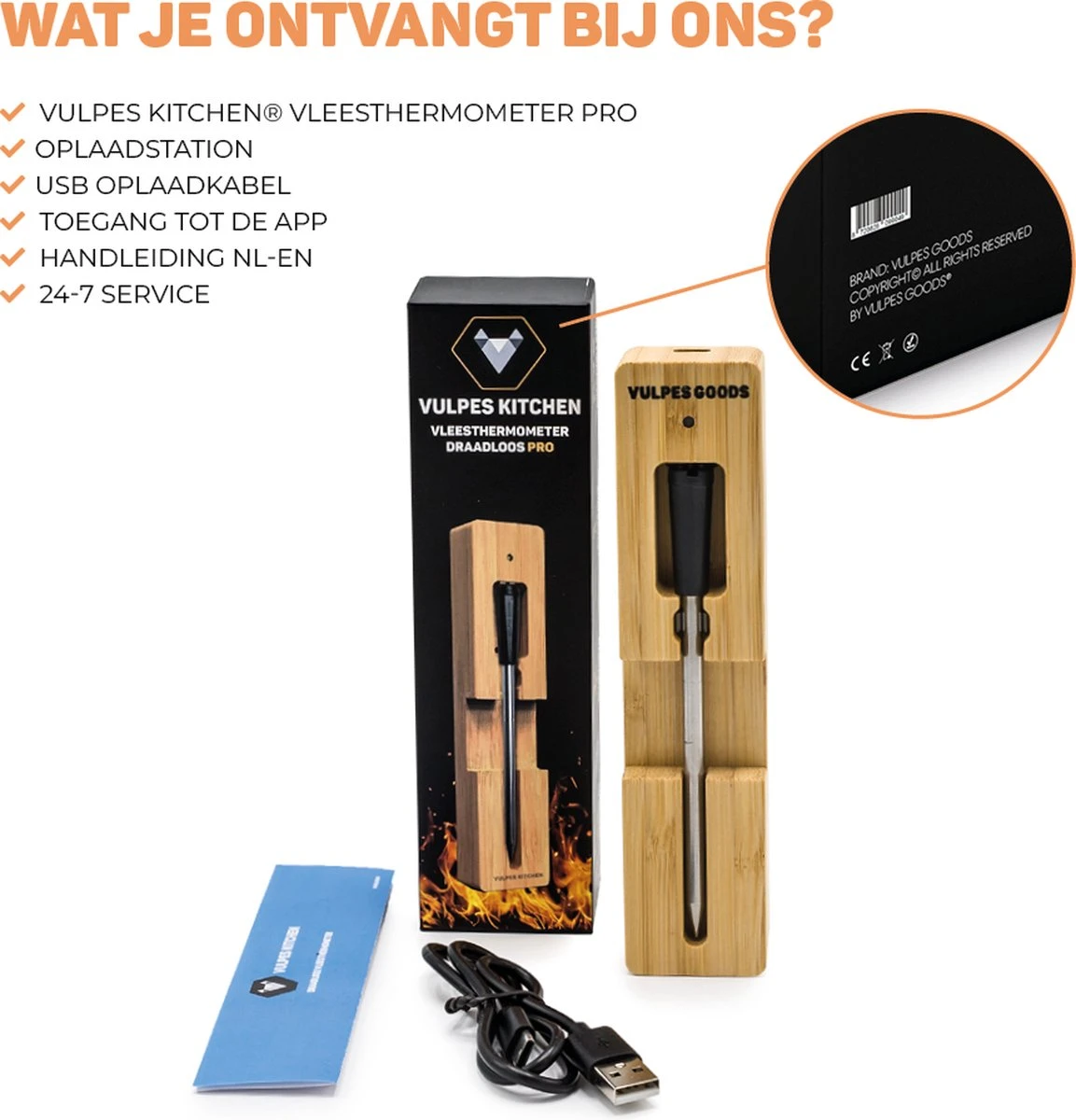 Vulpes Kitchen® Vleesthermometer Pro - Draadloos - Bluetooth & App - 2 In 1 Oventhermometer - RVS & Fast Charger - 30 Meter - Afbeelding 14