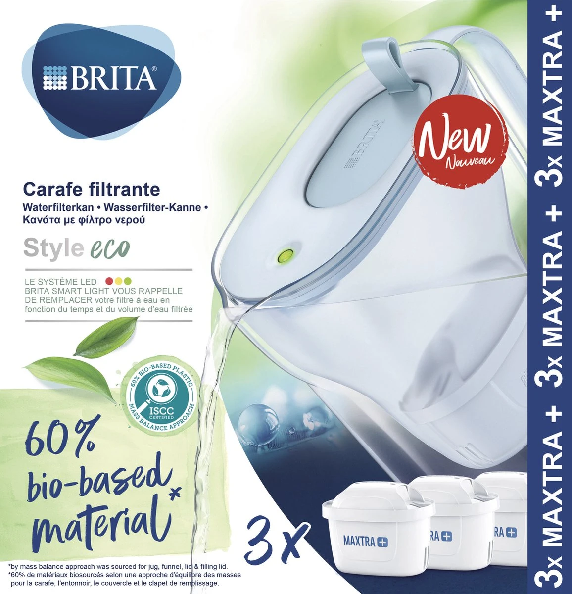BRITA Waterfilterbundel Style Eco Cool Powder Blue + 3 MAXTRA+ Filterpatronen - Afbeelding 2