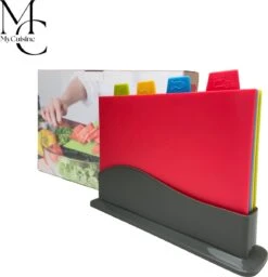 MyCuisine - Snijplankenset Met Houder - 4 Stuks - Snijplanken - Keuken Accessoires - Snijplank - 30 X 22,3 X 0,5 Cm - Kunststof - Zwart