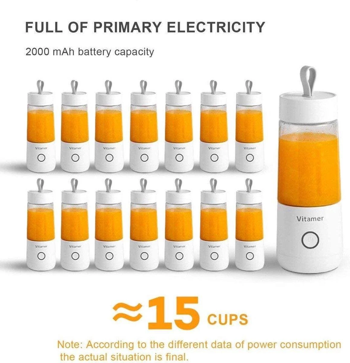 Merkloos Mini Blender - Smoothie Maker - Compact Blender - Draagbare Blender - Oplaadbare Mini Blender - Portable Blender - Draagbare Mini Blender - Lichtgewicht - Vitamer 4 Bladen - Fruit Juicer - Fruit Blender - Blender - Blender - Blenders - Keukenmachines - Afbeelding 5