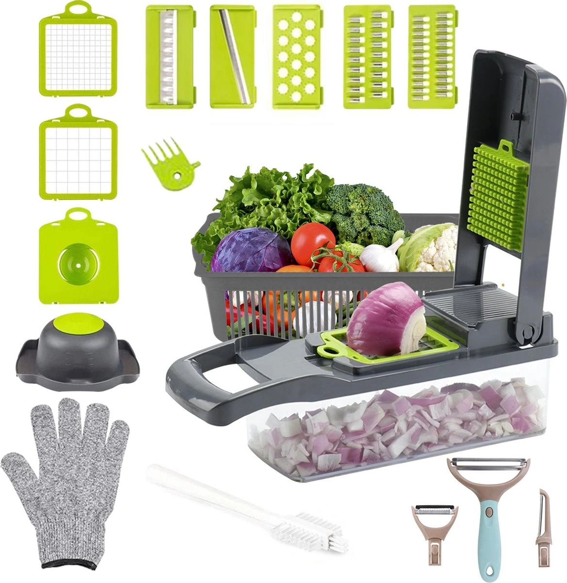 15-Delige Groentesnijder - Groentensnijder - Groentehakker - Slicer Dicer - Mandoline Keukensnijder - Allessnijder - Uiensnijder