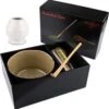 Merkloos Matcha Set Inclusief Handgemaakte Matcha Kom, Bamboe Matcha Klopper, Chasen Houder Wit En Bamboe Maatschep - Complete Matcha Set