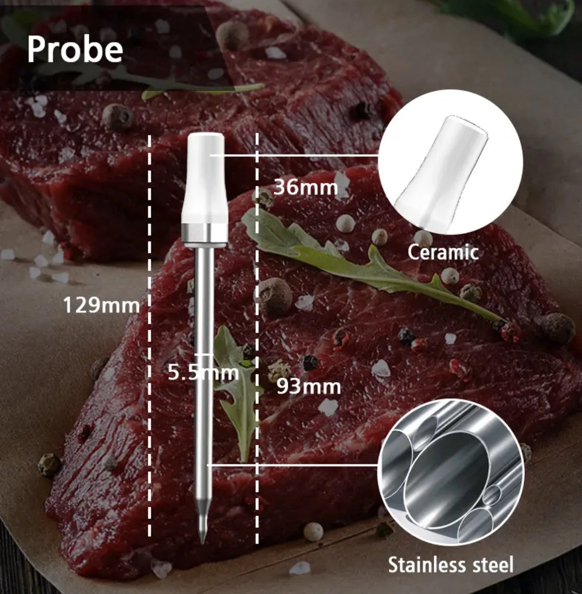 BBQ PRO - Vleesthermometer Draadloos - 2-in-1 Oventhermometer - BBQ Thermometer - App & Bluetooth - Thermometer Koken - Meater - RVS & Fast Charger - 30 Meter - Valentijn - Vaderdag - Moederdag - Grillmeister - Afbeelding 4