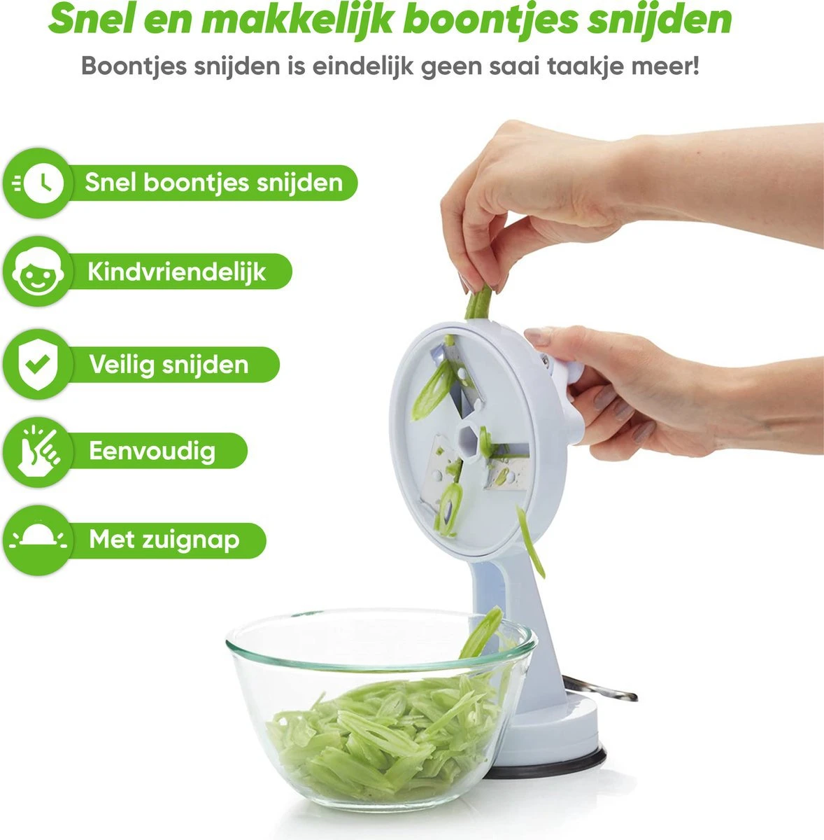 Merkloos Snijbonenmolen - Bonensnijder - Snel En Gemakkelijk Bonen Snijden - Roterende Bonensnijder - Afbeelding 4