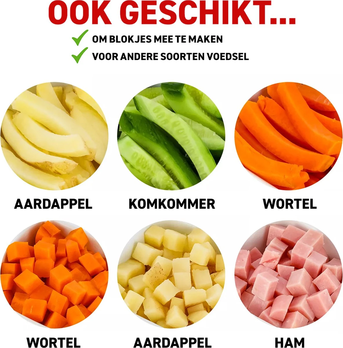 Merkloos Frietsnijder - Patatsnijder - Groentesnijder - Roestvrijstalen Snijrooster - Raspen, Schillers & Snijders - Rood - Afbeelding 4