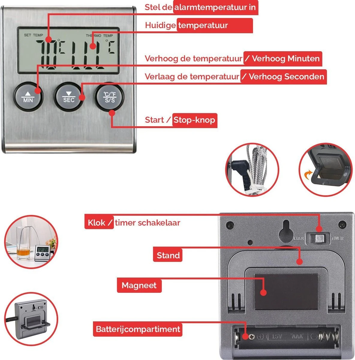 Mancor Digitale Vleesthermometer - Keukenthermometer - Afbeelding 7