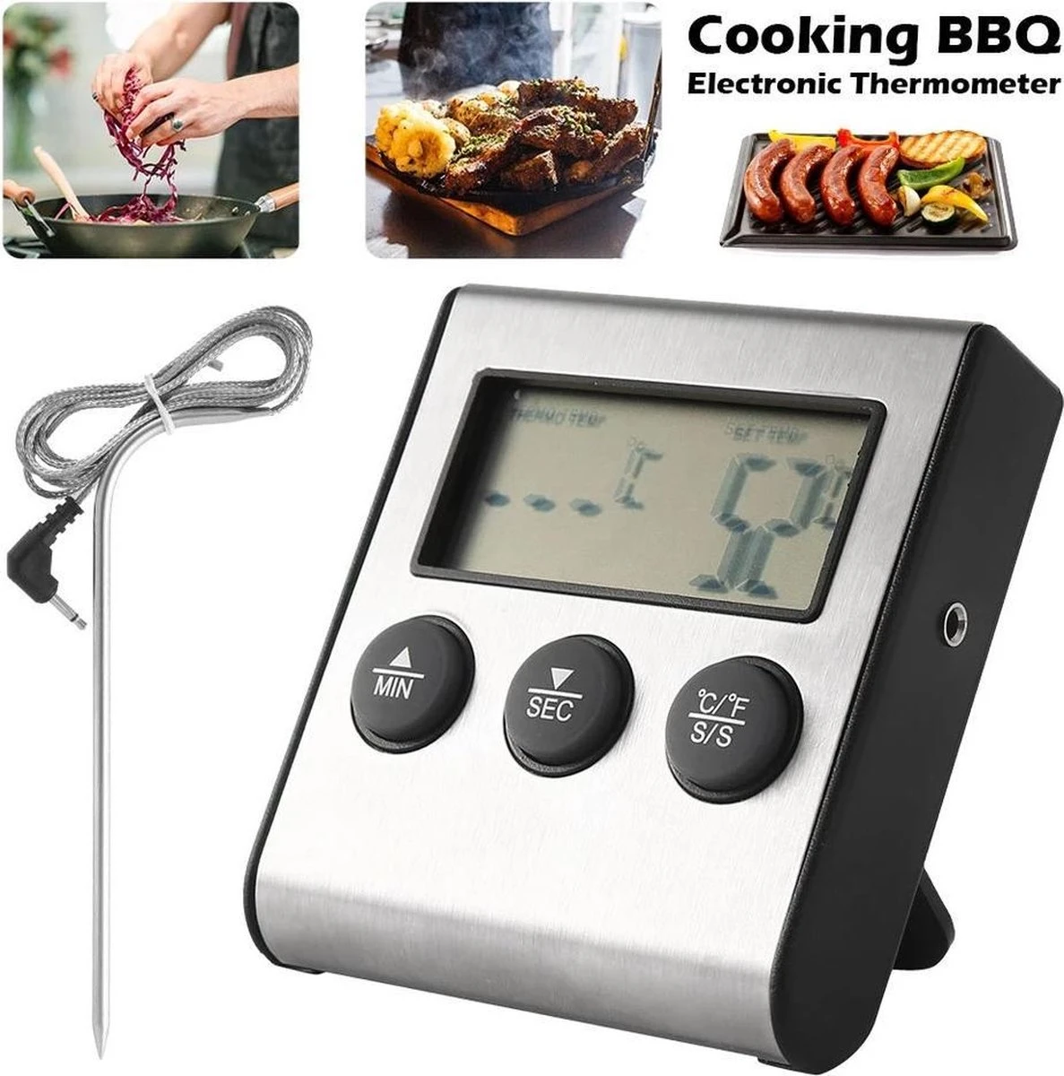2-in-1 Magnetische Digitale Kern Thermometer Met Keuken Timer Alarm -0-250 Graden Celcius - Magnetische Vloeistof/Vlees Temperatuurmeter Met Meetsonde Draad & Kook Timer - Afbeelding 6