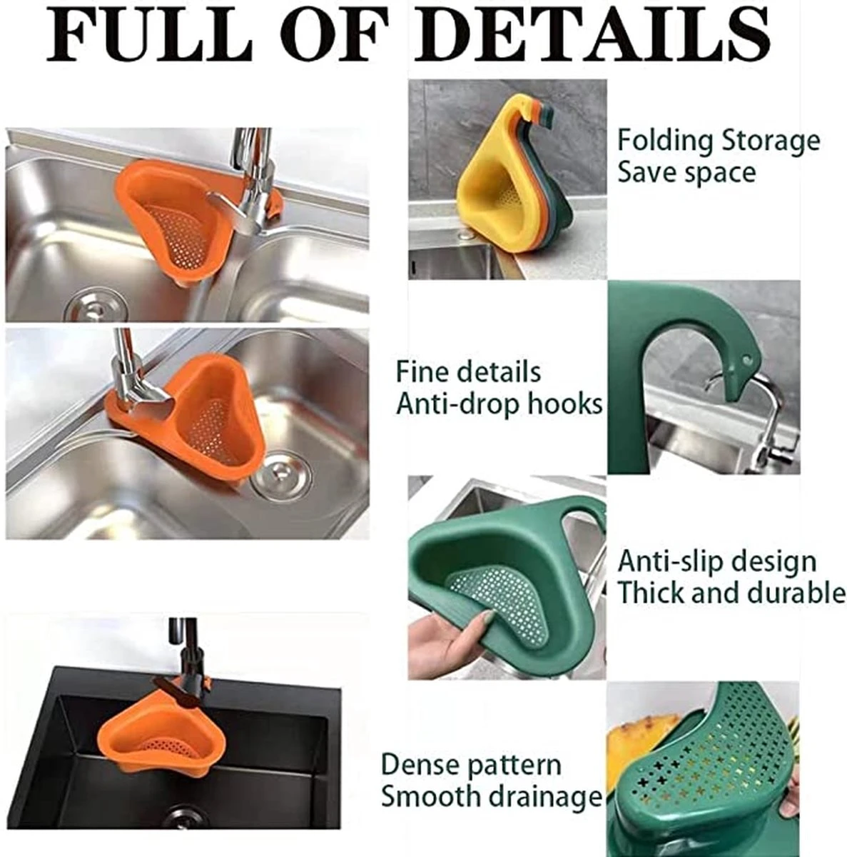 Merkloos Kunststof - Vergiet - Donkergroen - Driehoek - Zeef - Spoelbak - Gootsteen - Zwaanvorm - Lange Haak - Afbeelding 3