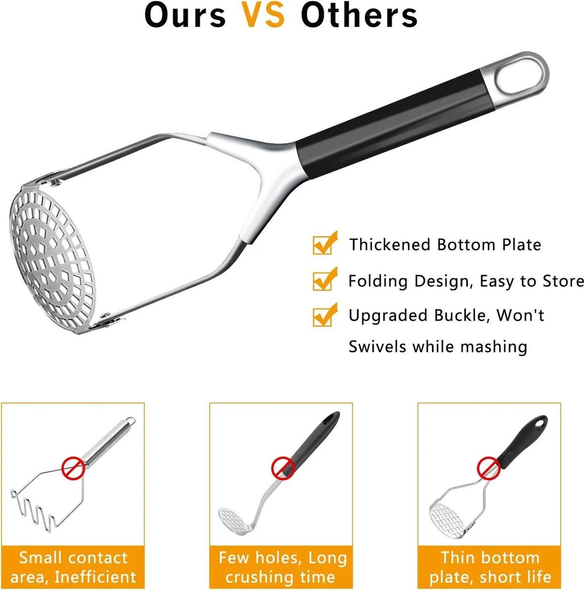 BOTC Aardappelstamper - Pureestamper - Stampot Stamper - Aardappelstamper - Opvouwbaar - Afbeelding 4