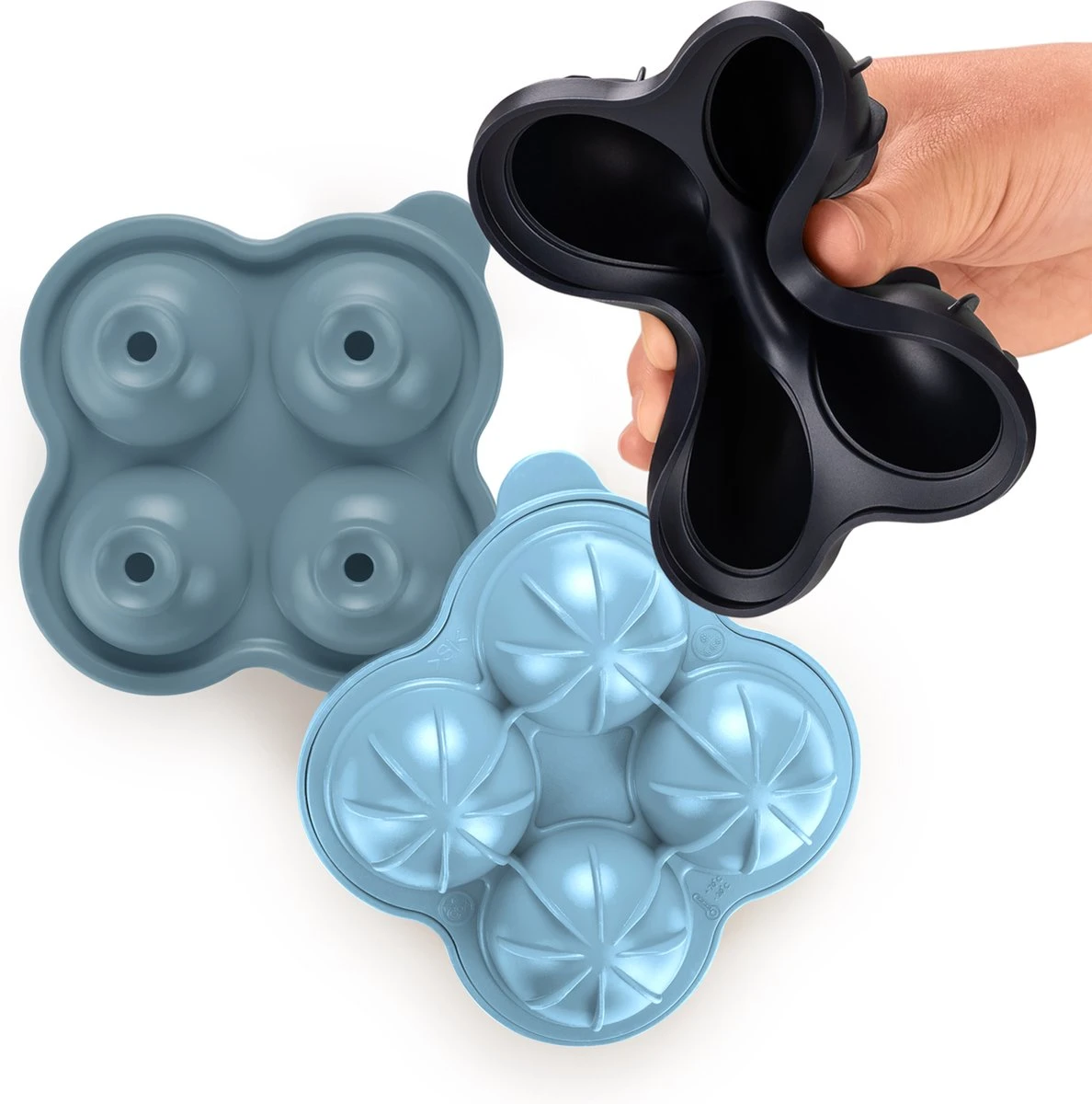 Blumtal Bollen IJsblokjesvorm - 2 X 4 IJsblokjes - Hoogwaardig Siliconen - 8 Stuks - 5 Cm - Grijs - Blauw / Lichtblauw - Afbeelding 6
