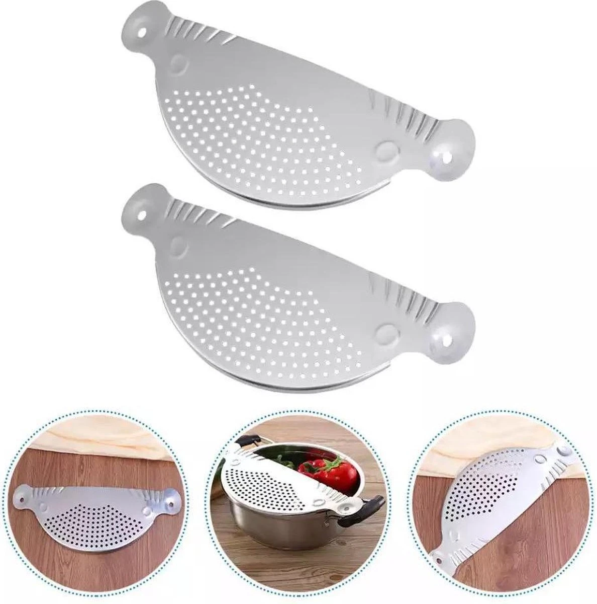 RVS Afgietdeksel- Afgiethulp Met Handvaten- Veilig Afgieten -Keuken Zeef- Vaatwasser Bestendig- Sieve- 26cm- Keuken Tool - Afbeelding 3