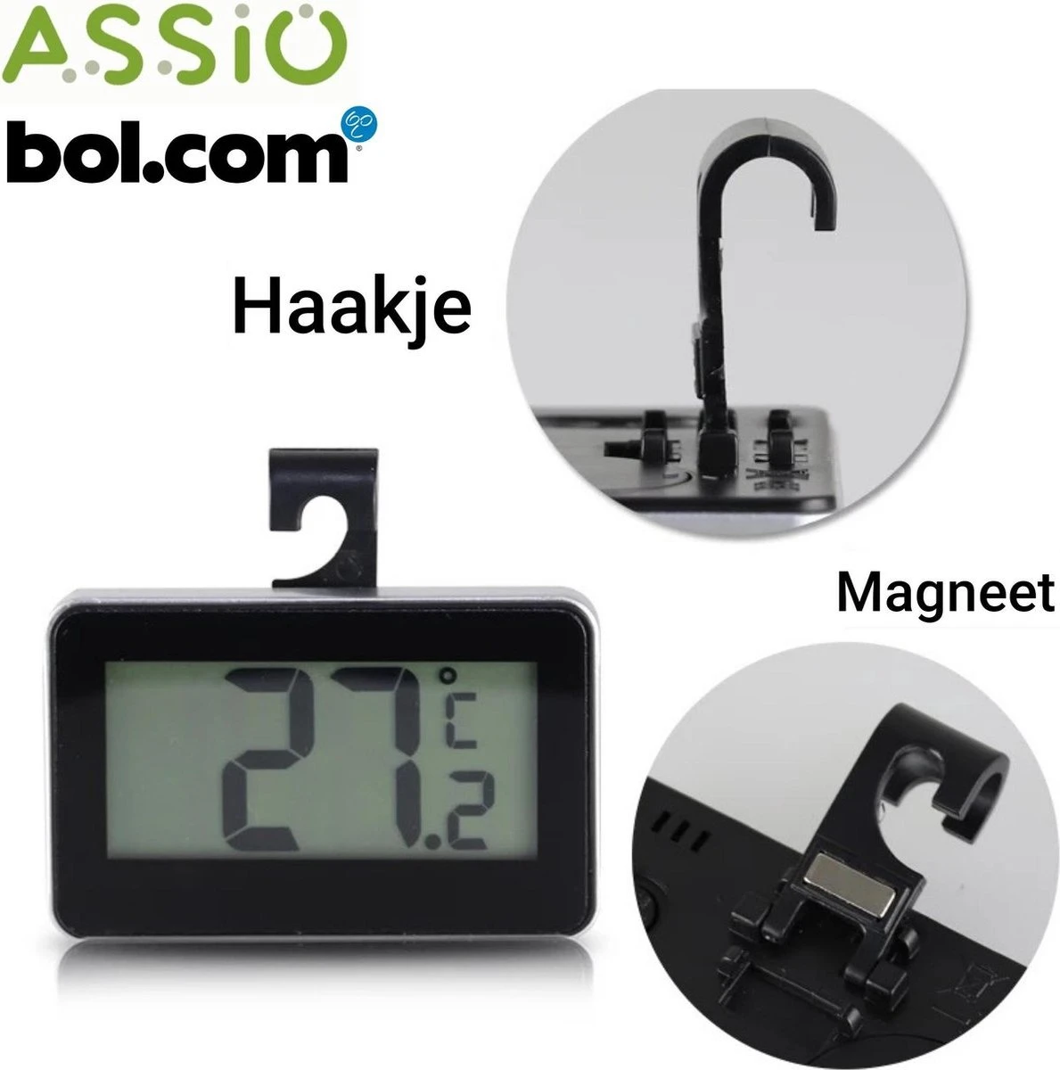 Assio Thermometer Koelkast & Diepvries - Draadloos - Haakje - Magneet - Koelkast Thermometer - Afbeelding 2