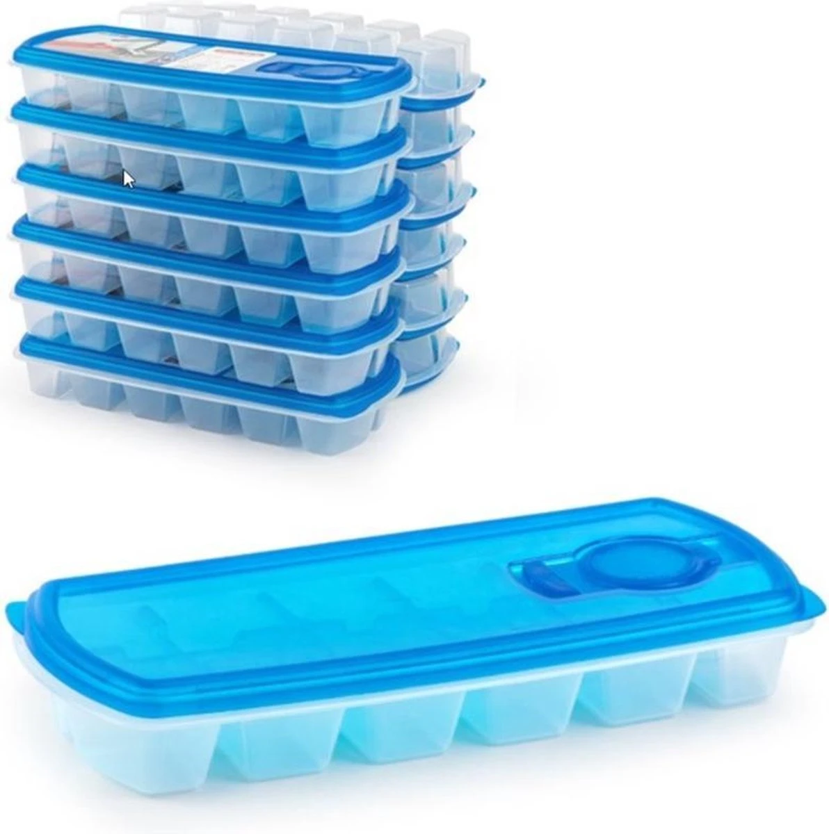 3x Ijsblokjes/ijsklontjes Vormen Met Deksel Blauw - 12 Stuks - Ijsblokjes/ijsklontjes Makers - Afbeelding 2