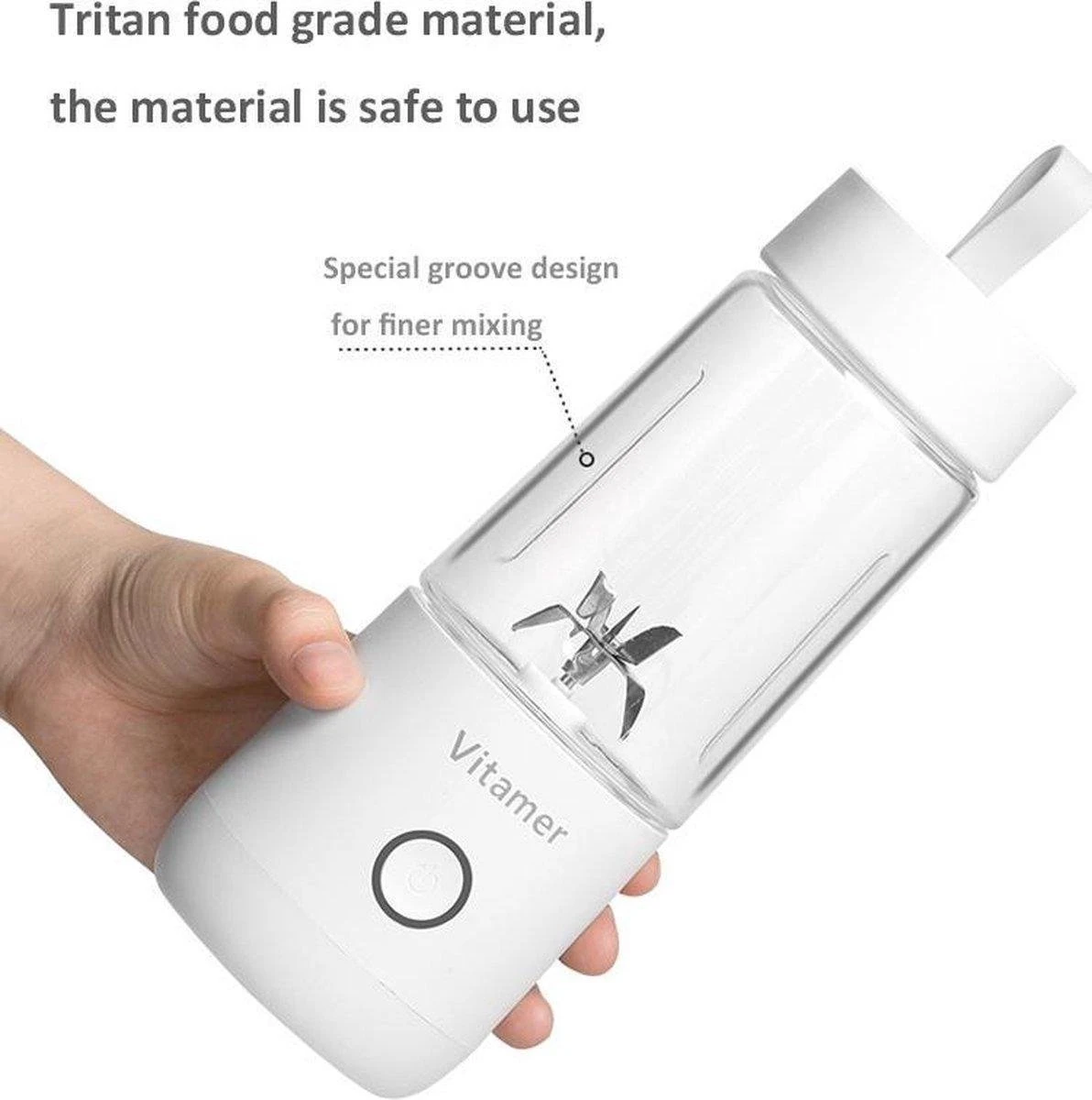 Merkloos Mini Blender - Smoothie Maker - Compact Blender - Draagbare Blender - Oplaadbare Mini Blender - Portable Blender - Draagbare Mini Blender - Lichtgewicht - Vitamer 4 Bladen - Fruit Juicer - Fruit Blender - Blender - Blender - Blenders - Keukenmachines - Afbeelding 3