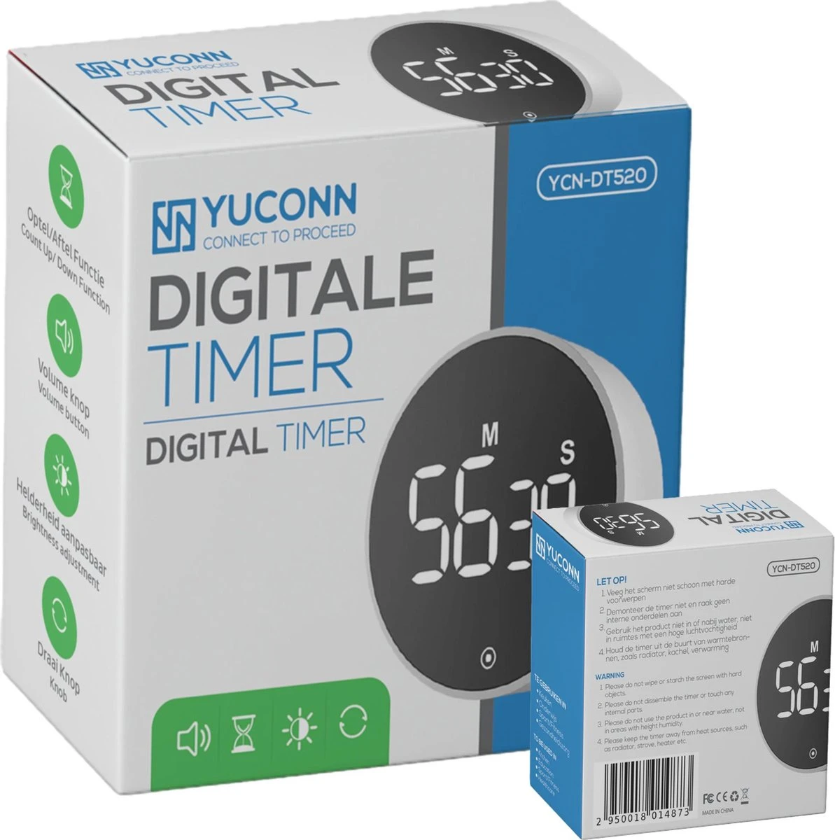 YUCONN® Digitale Kookwekker - Keukenwekker - Timer En Stopwatch - Eierwekker - Douche Timer - Magneet - Met Draaiknop - Wit/Zwart - Afbeelding 11