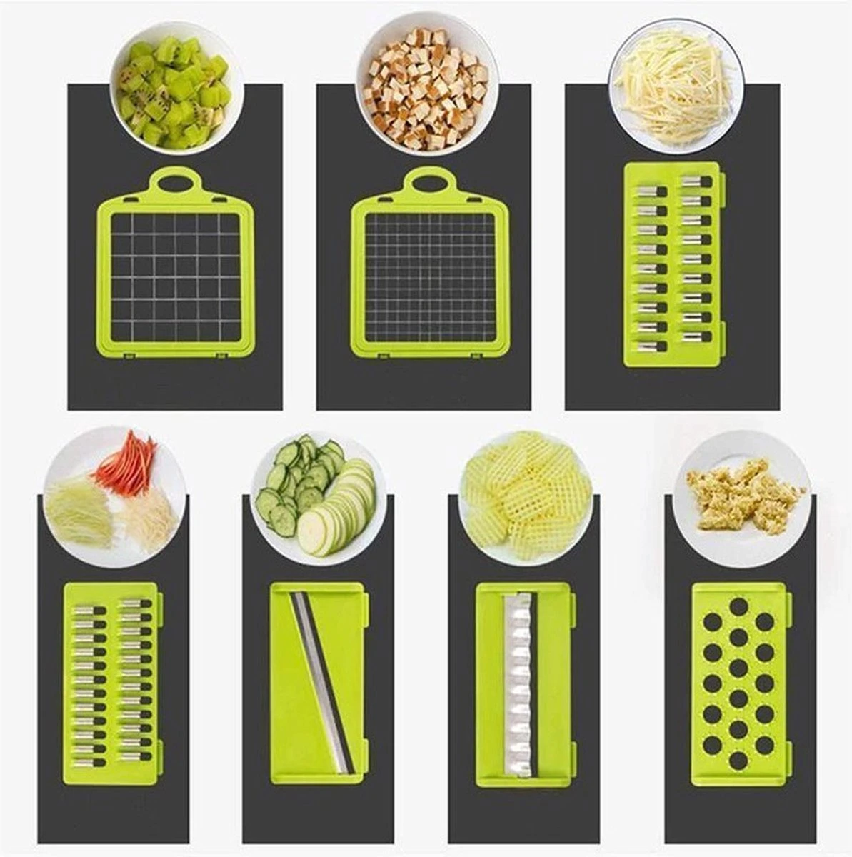 Luxe Groentesnijder Set - Multifunctionele Groentesnijder - Mandoline - Uiensnijder - Groentensnijder - Keukensnijder - Keukenmandoline 15 Delig - Afbeelding 7