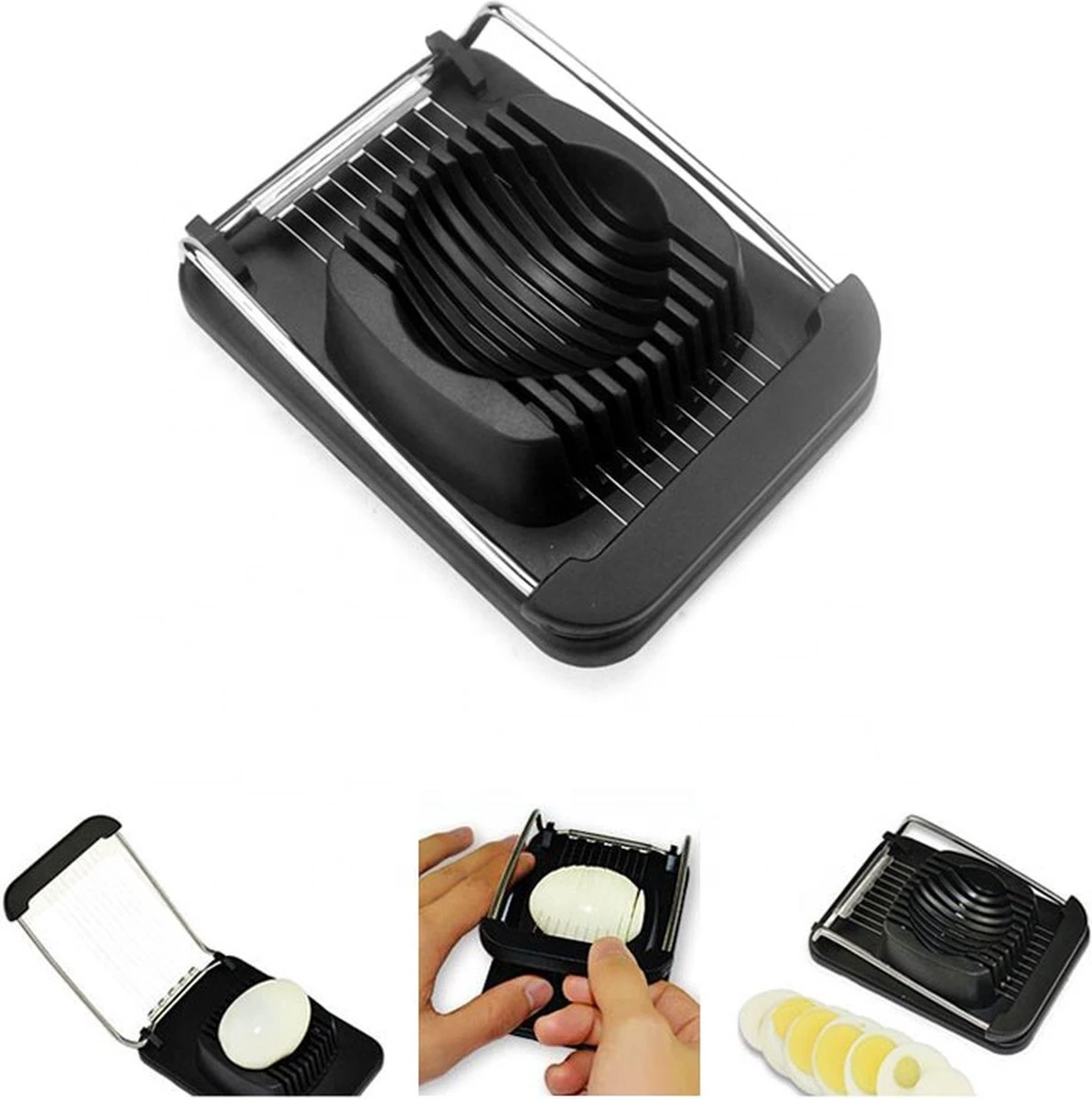 Eiersnijder, Roestvrij Staaldraad, Zwart, RVS, Vaatwasser Bestendig, Duurzaam, Keukengerei, Multifunctioneel, Geschikt Voor De Vaatwasser, Roest Vrij, Ei Snijder, Eierhouder, Kunststof, Metaaldraad, Vaatwasserbestendig, Multifunctionele Eiersnijder. - Afbeelding 4