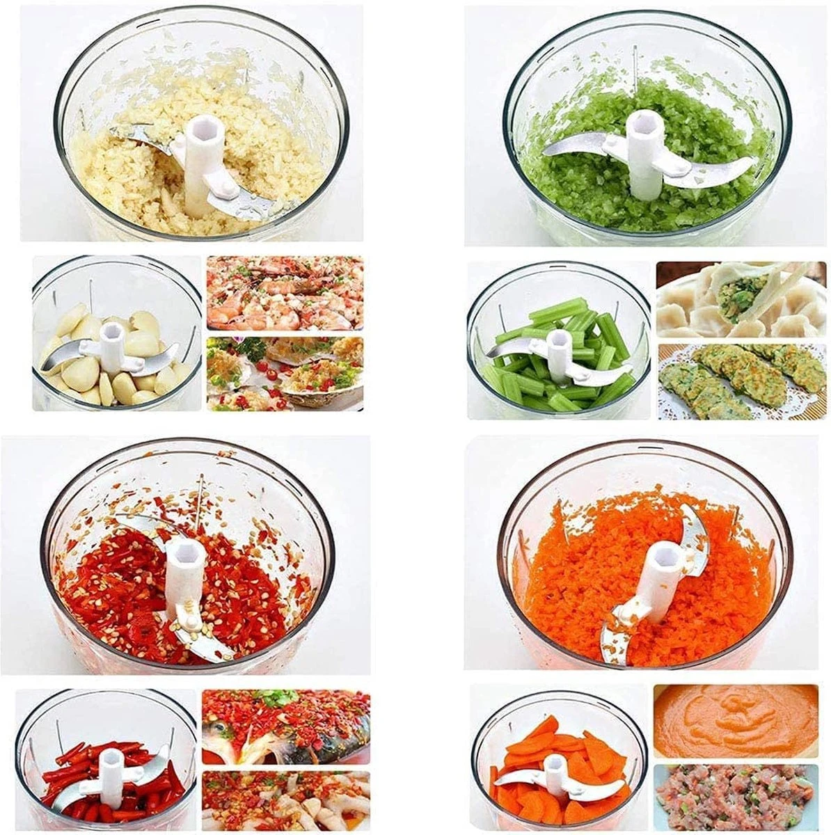 Doogo® Groentesnijder Met Trekkoord – Hakmolen – 900 ML – Groentehakker – Kruidenmolen – Uiensnijder – Blauw - Afbeelding 10