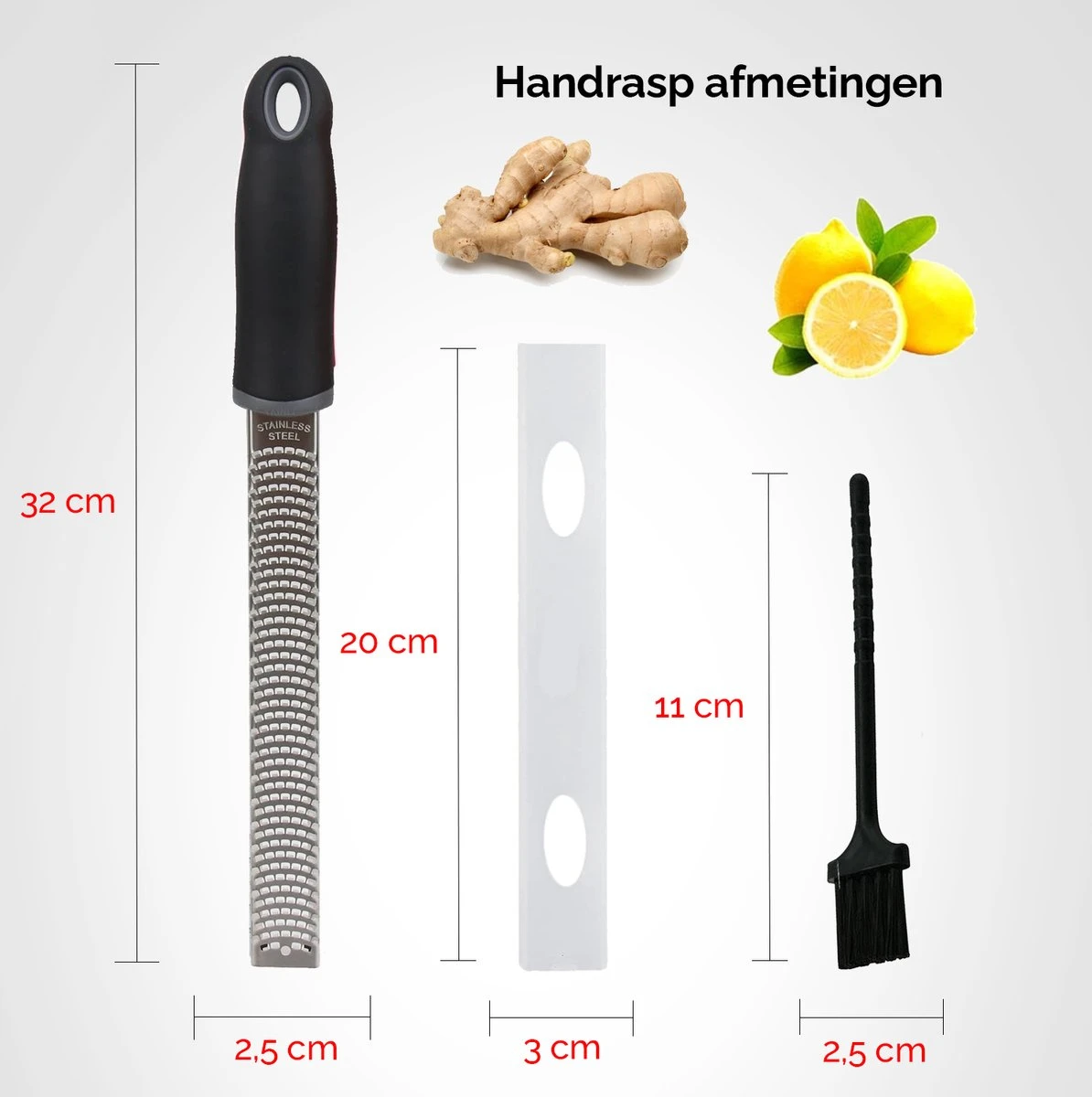 HGMD® Handrasp Lang - Rasp - Citroenrasp - Kaasrasp - Gemberrasp - Knoflookrasp - Smalle Lange Rasp - RVS Rasp - Inclusief Borstel - Afbeelding 5