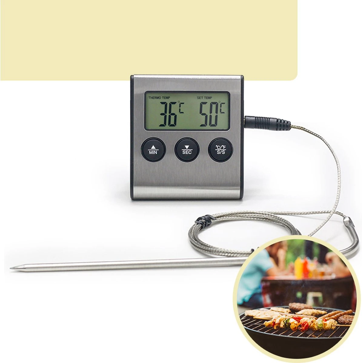 Lynnz® Digitale Thermometer Met Draad - Kernthermometer - Bbq Accesoires - Suikerthermometer - Vleesthermometer - Oventhermometer - Digitaal - Afbeelding 6